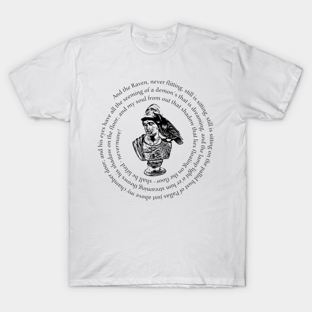 Edgar Allan Poe Raven Poem - Bust Of Pallas Athena 1 T-Shirt by EDDArt